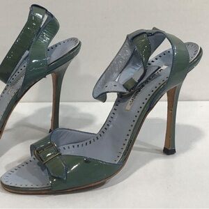Women’s Manolo Blahnik Green Patent Leather Buckle High Heel Sandal Size 40EU